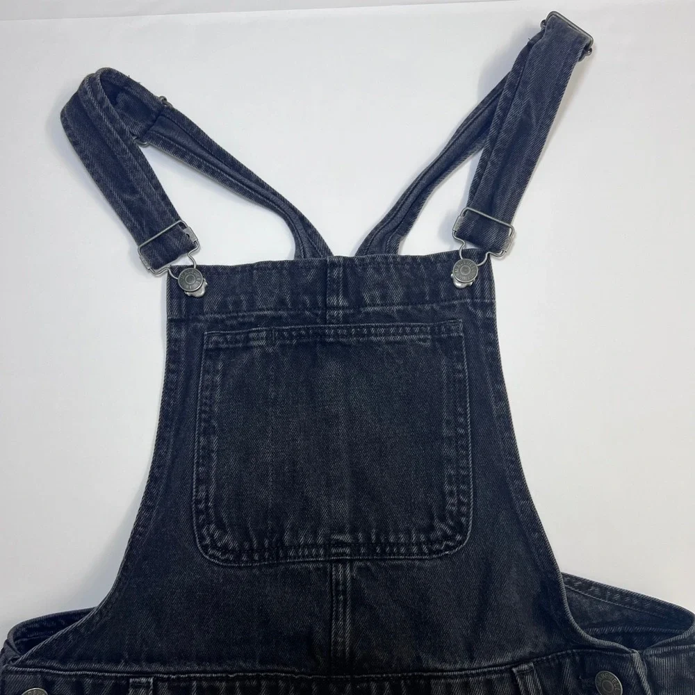 Madewell Adirondack Short Overalls Washed Black Denim Size Medium Bib Shortalls - Picture 11 of 12